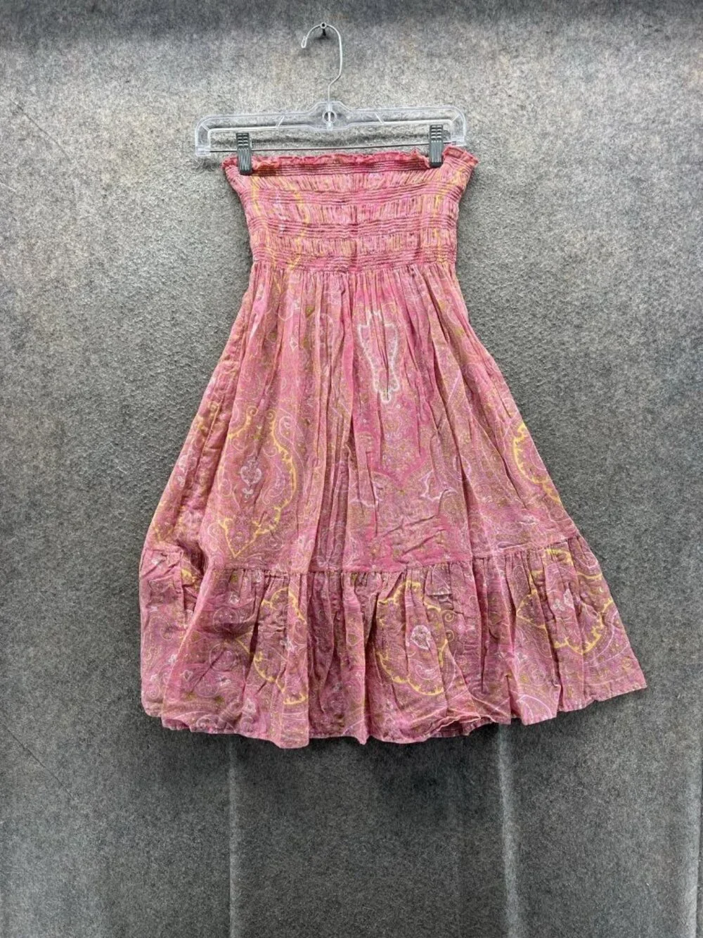 Tommy Bahama Paisley Dress Womens XS Pink Off Shoulder Smocked Ruffle Boho
